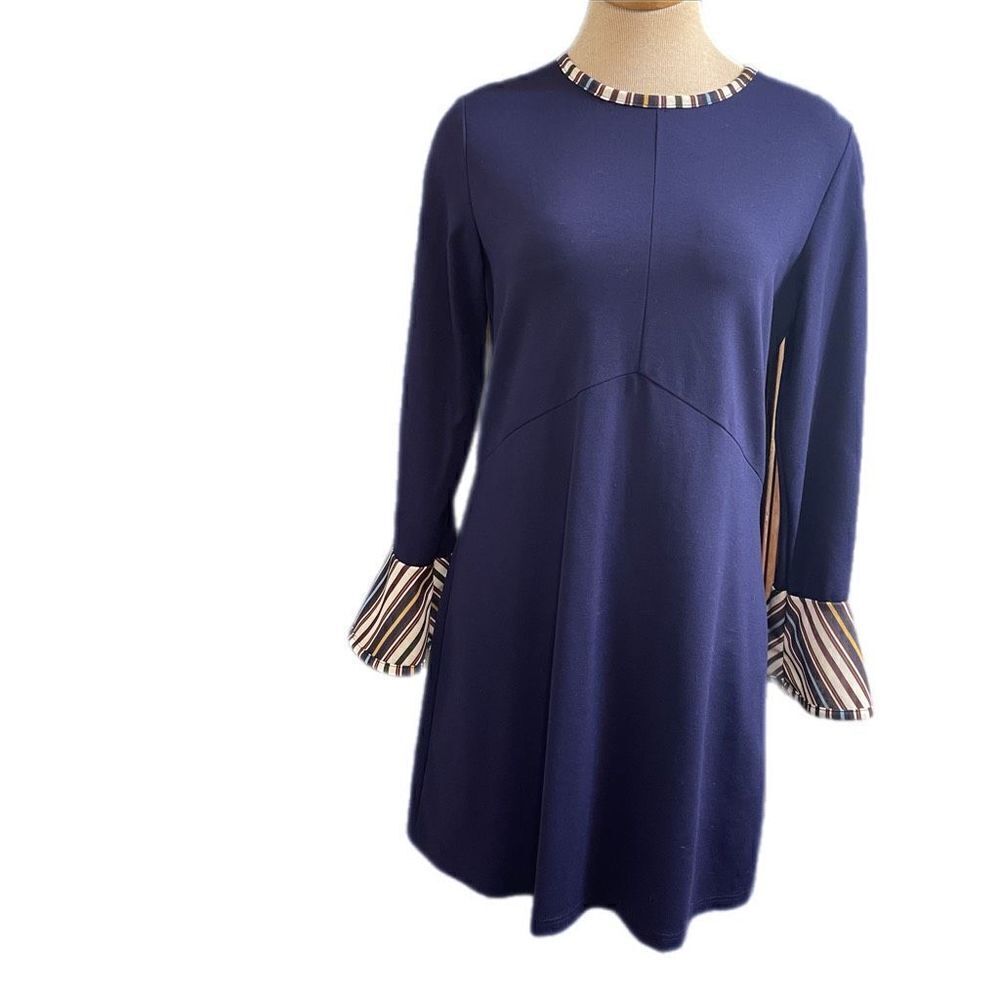 NWT Kaeli Smith Natalie Navy Ponte Ruffle Dress Size Large New